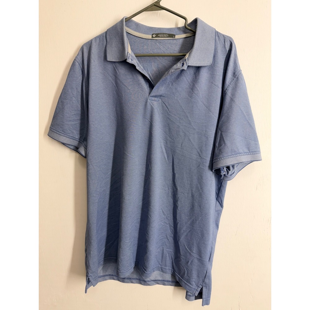 Members Mark Mens Blue Stretch Cotton Pique Polo Shirt Short Sleeve Size Large